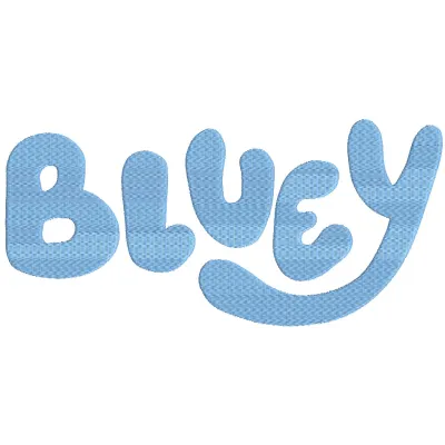 Bluey logo embroidery design featuring vibrant colors, ideal for stitching on t-shirts or tote bags.