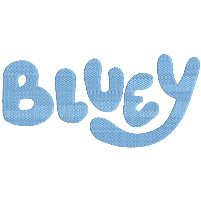 Bluey logo embroidery design featuring vibrant colors, ideal for stitching on t-shirts or tote bags.