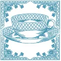 Vintage cup embroidery design showcasing intricate stitching patterns for kitchen-themed projects.