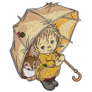 Girl and hare under old umbrella embroidery design - Embroidery Design
