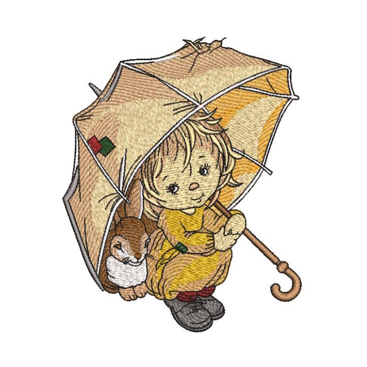 Girl and hare under old umbrella embroidery design - Embroidery Design