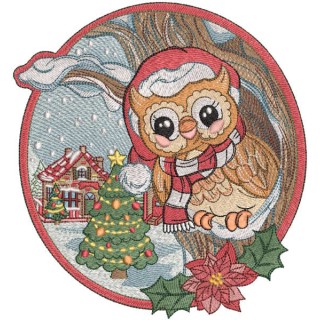 Owl greets guests in the winter forest embroidery design - Embroidery Design