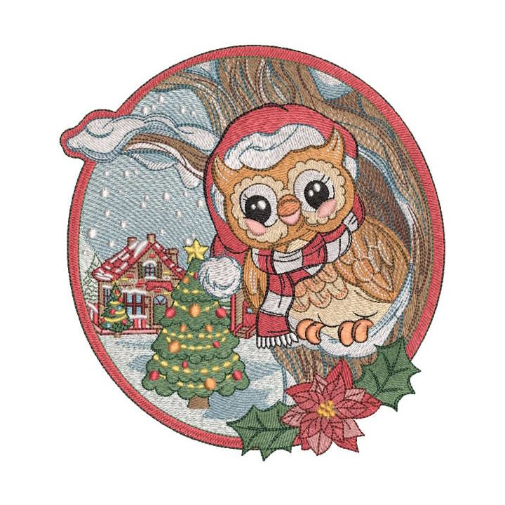 Owl greets guests in the winter forest embroidery design - Embroidery Design