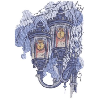 City lanterns on the evening alley embroidery design - Embroidery Design