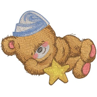 Sleeping teddy bear in nightcap with star embroidery design - Embroidery Design
