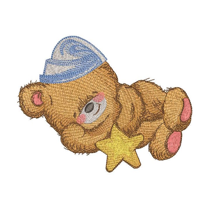Sleeping teddy bear in nightcap with star embroidery design - Embroidery Design