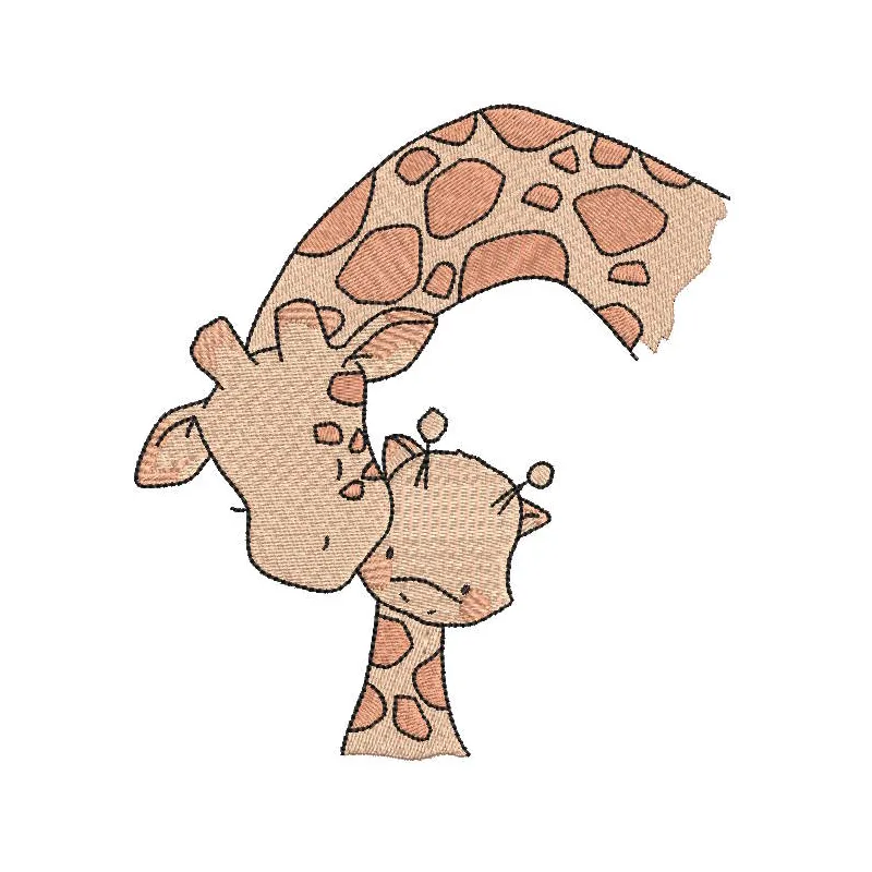 Giraffe kiss baby giraffe embroidery design showcasing a cute baby giraffe, perfect for baby onesies and blankets.