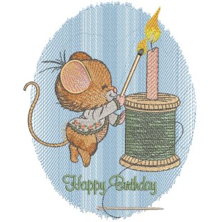 Seamstress mouse birthday embroidery design - Embroidery Design