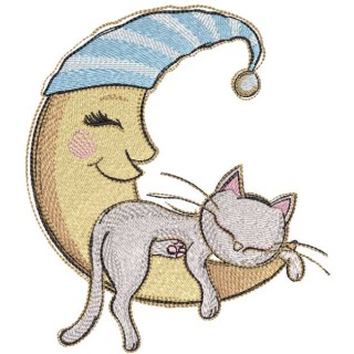 Crescent rockin a sleeping cat embroidery design - Embroidery Design