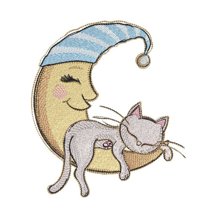 Crescent rockin a sleeping cat embroidery design - Embroidery Design
