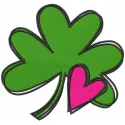 Shamrock with Heart embroidery design showcasing a vibrant green shamrock intertwined with a heart shape.