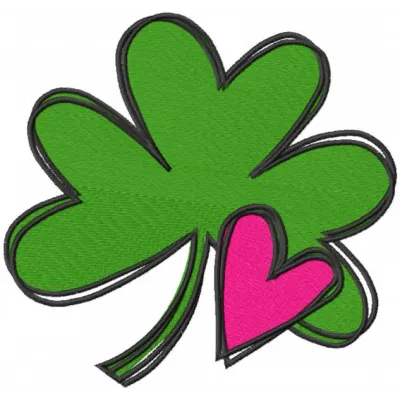 Shamrock with Heart embroidery design showcasing a vibrant green shamrock intertwined with a heart shape.
