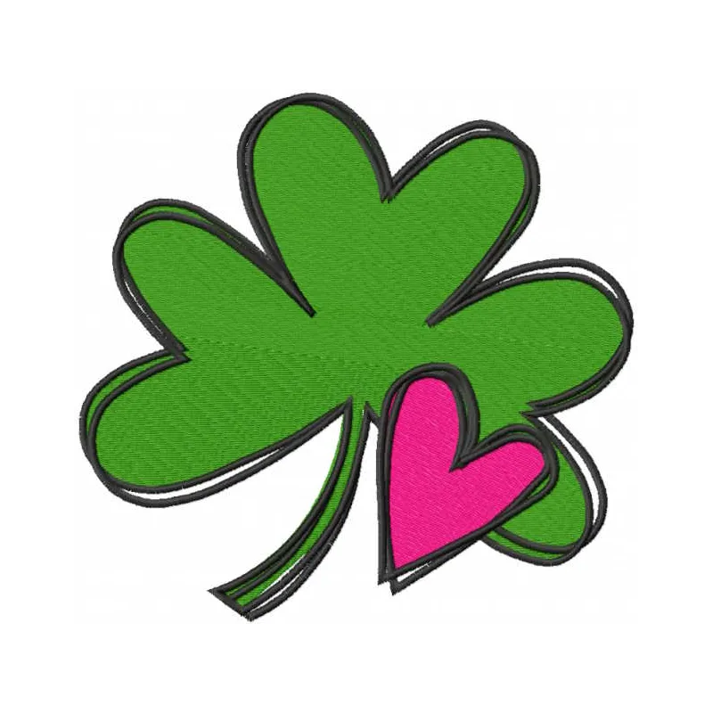 Shamrock with Heart embroidery design showcasing a vibrant green shamrock intertwined with a heart shape.