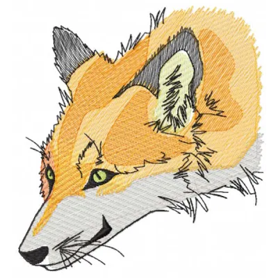 Red fox art embroidery design featuring a beautifully detailed fox, ideal for stitching on various fabrics.