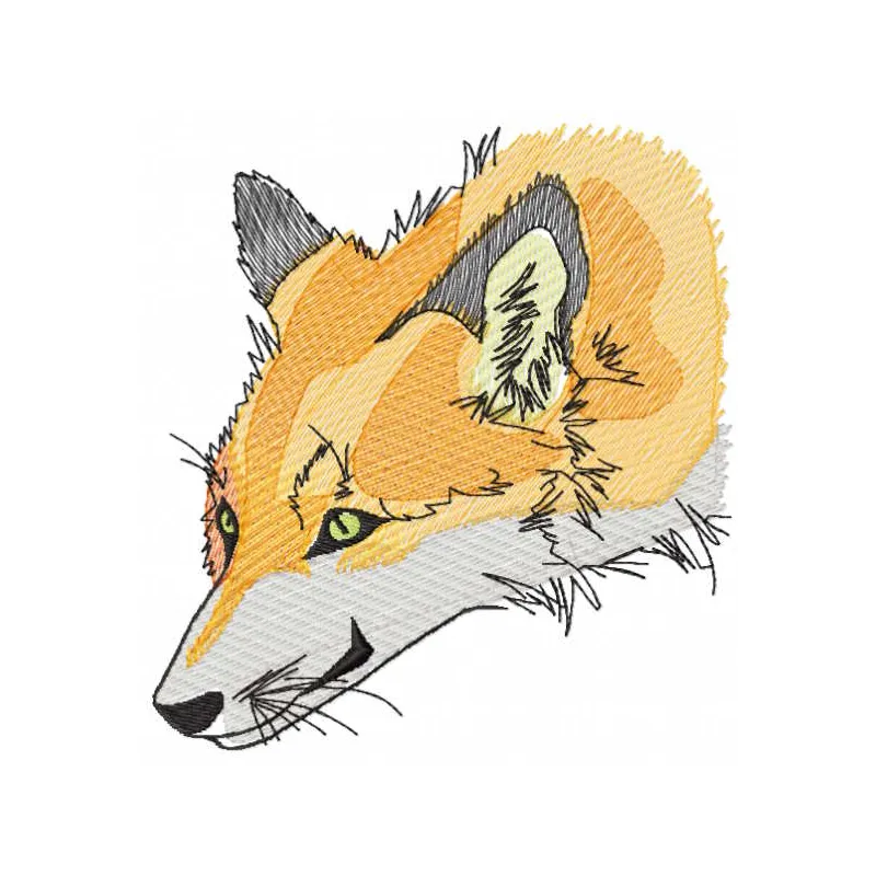 Red fox art embroidery design featuring a beautifully detailed fox, ideal for stitching on various fabrics.