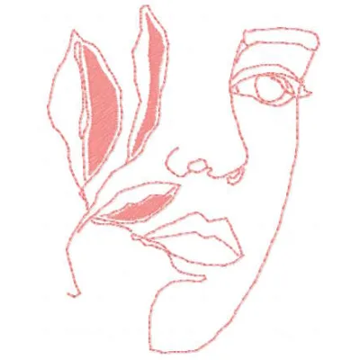 Embroidery design featuring a woman with a branch, perfect for stitching on clothing and home decor.