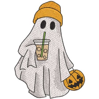 Ghost with Iced Coffee embroidery design - Embroidery Design