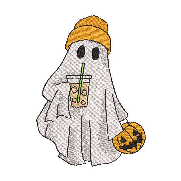 Ghost with Iced Coffee embroidery design - Embroidery Design