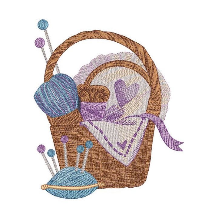 Knitting basket and needle cushion embroidery design - Embroidery Design