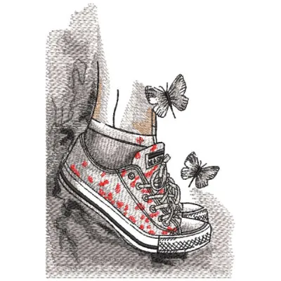 Summer childhood sneakers butterfly freedom embroidery design showcasing colorful butterflies and playful motifs.