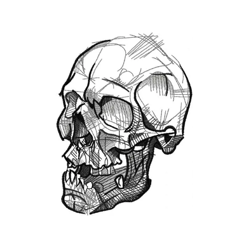 Greascale sketching skull embroidery design showcasing intricate details, ideal for unique stitching projects.