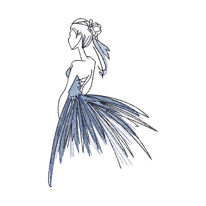 Lady before ball sketch embroidery design - Embroidery Design