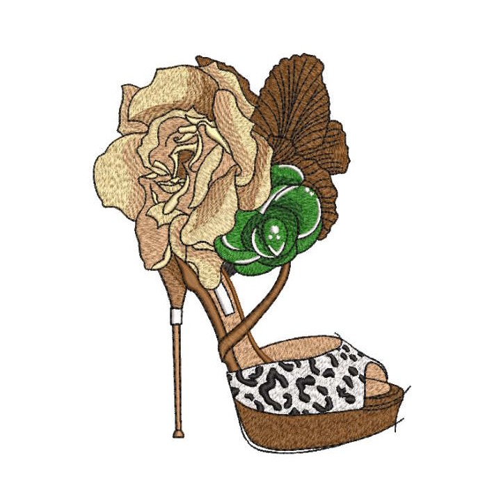 Runway shoes high heels decorated rose embroidery design - Embroidery Design
