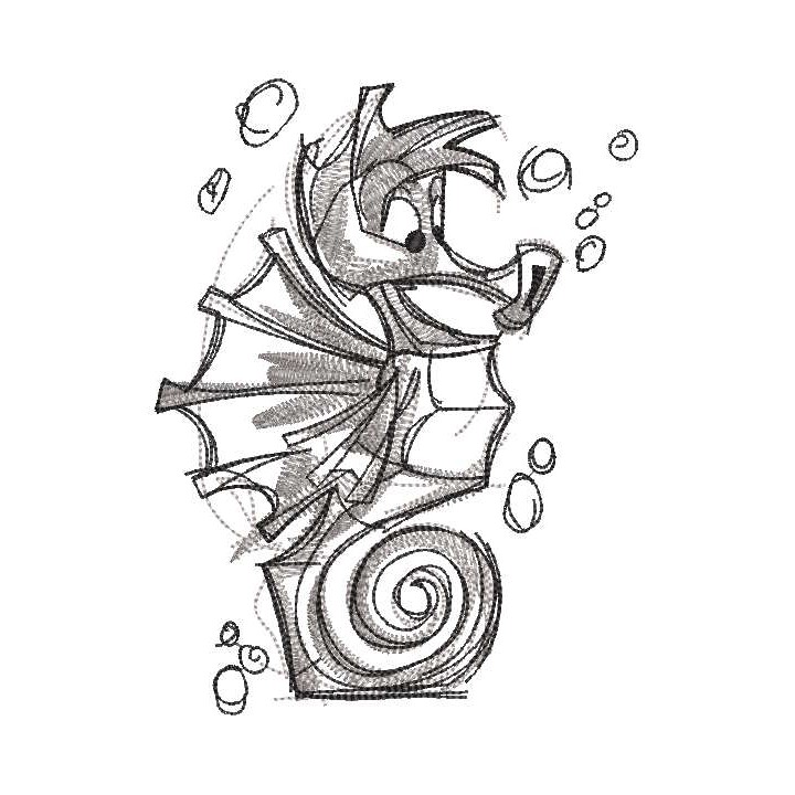 Fun seahorse sketch embroidery design - Embroidery Design