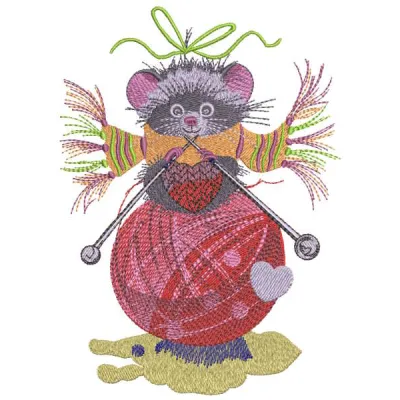 Preview of a whimsical mouse atmosphere knitting embroidery design featuring playful mice and yarn.