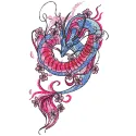 Flying oriental dragon embroidery design showcasing intricate stitching patterns and vibrant details.