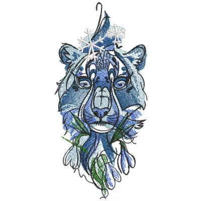 Big snow cat embroidery design features a charming feline eager for spring, perfect for stitching on various fabrics.