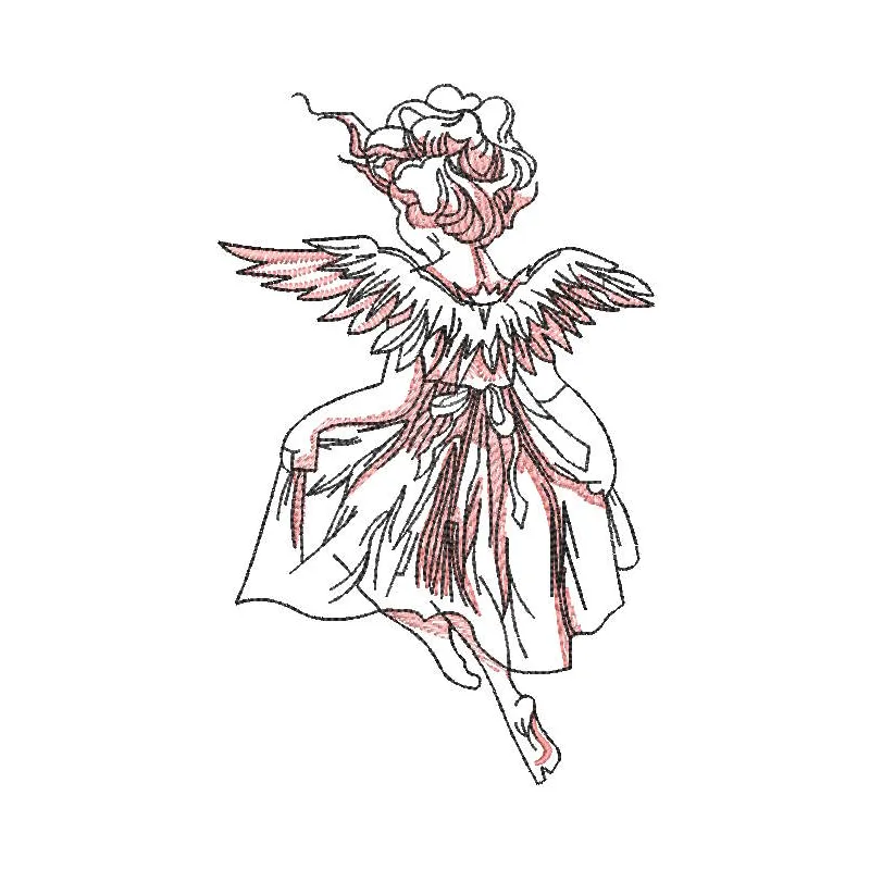 Girl angel doing knixen embroidery design, showcasing intricate stitching patterns for creative projects.