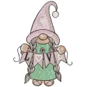 Gnome girl garland love embroidery design showcasing whimsical gnome motifs perfect for creating charming decorations.