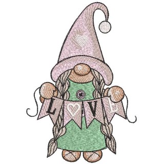 Gnome girl garland love embroidery design - Embroidery Design