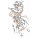 Dancing angel vintage sketch embroidery design showcasing intricate details, perfect for various fabric projects.