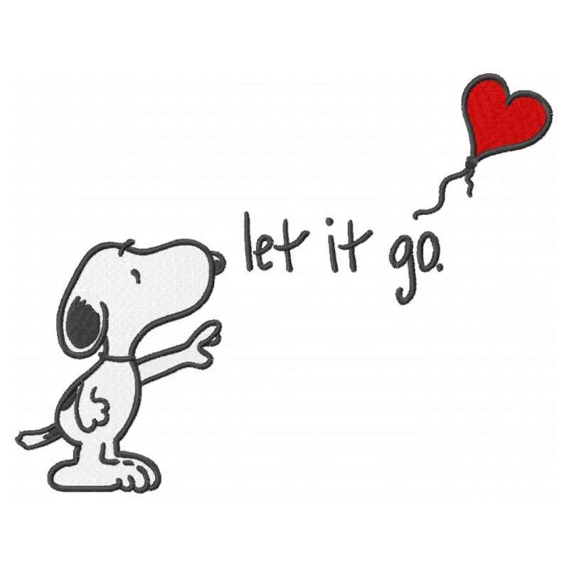 Preview of Snoopy 'Let It Go' embroidery design featuring the beloved character in a playful pose.