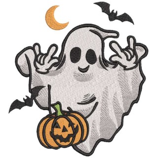 Dancing ghost with pumpkin embroidery design - Embroidery Design