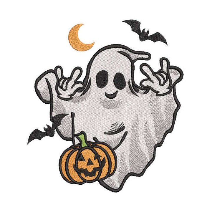 Dancing ghost with pumpkin embroidery design - Embroidery Design