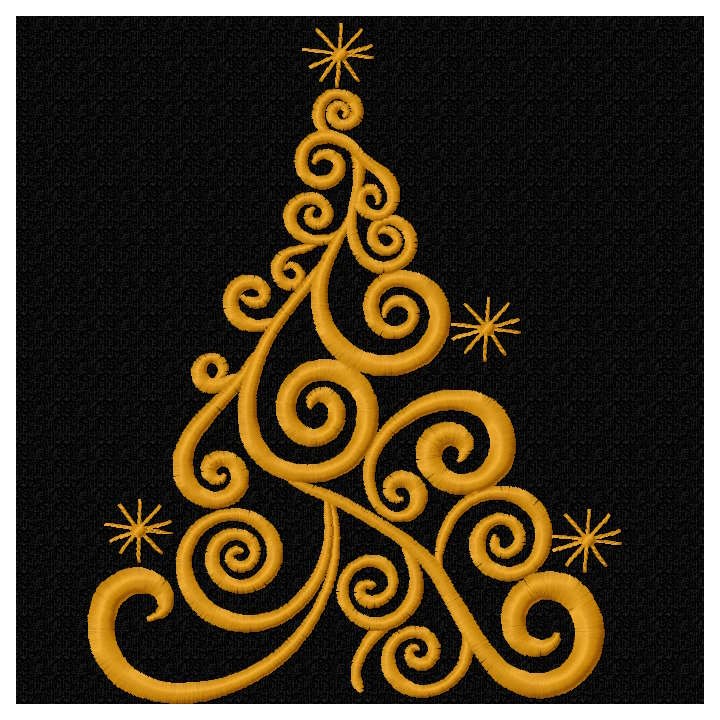 Golden swirl Christmas tree embroidery design - Embroidery Design