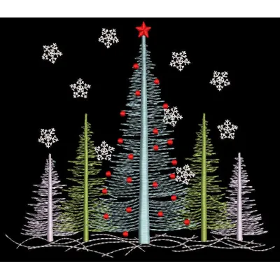 Christmas firry forest pine tree embroidery design showcasing a vibrant tree motif for festive stitching.