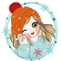 Funny Winter girl embroidery design featuring a cheerful character in winter attire, perfect for holiday projects.