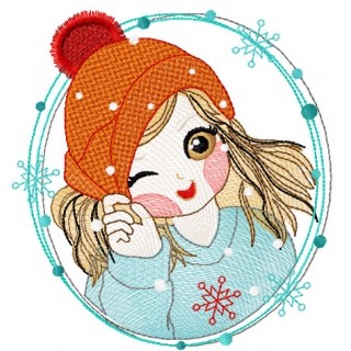 Funny Winter girl embroidery design - Embroidery Design