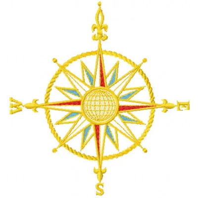 Gold wind rose embroidery design showcasing intricate stitching for nautical-themed projects.