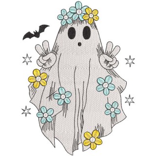 Fun floral ghost embroidery design - Embroidery Design