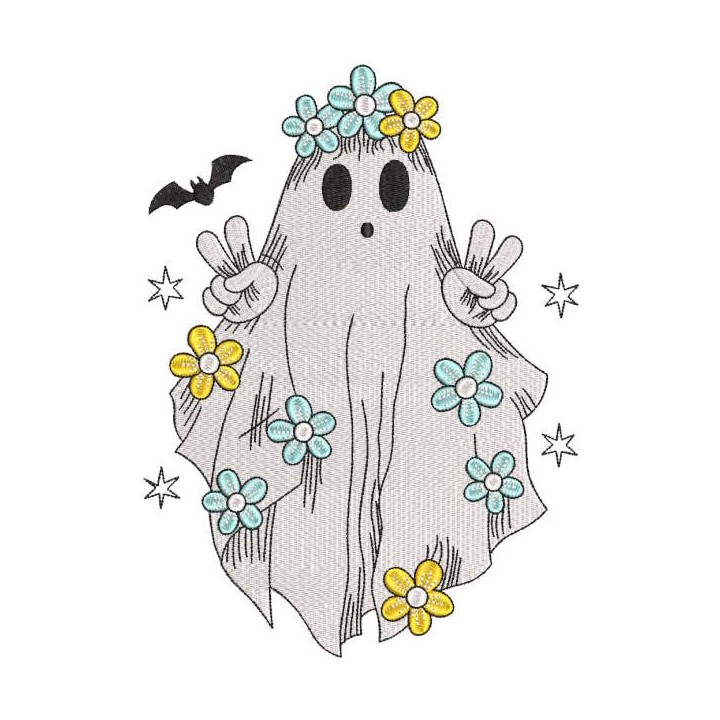 Fun floral ghost embroidery design - Embroidery Design