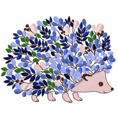 Hedgehog leaves embroidery design showcasing a whimsical stitched motif of a hedgehog among leaves.