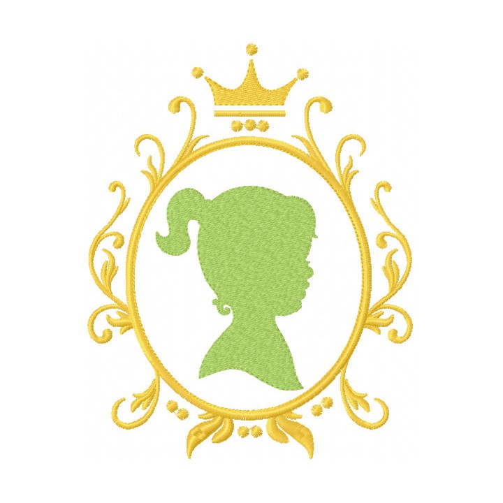 Girl in gold frame embroidery design - Embroidery Design