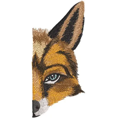 Fox forest predator half muzzle embroidery design showcasing intricate stitching patterns of a fox's face.