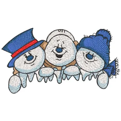 Cheerful snowmen embroidery design for winter, showcasing playful snowman motifs perfect for festive projects.