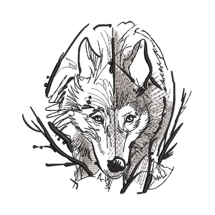 Wolf time pencil sketch embroidery design - Embroidery Design